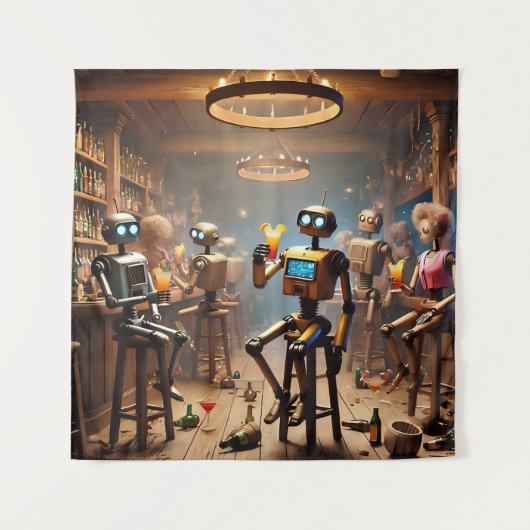robots having fun in a bar wandteppich (Vorderseite)
