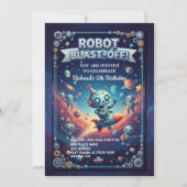 Robots in Space 6th Birthday Party Einladung (Vorderseite)