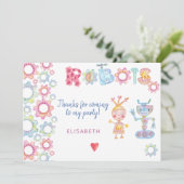 Robots thematische Geburtstagskinder Party niedlic Dankeskarte (Stehend Vorderseite)