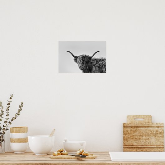 Robuste Hochlandkuh in Monochrom Poster (Küche)