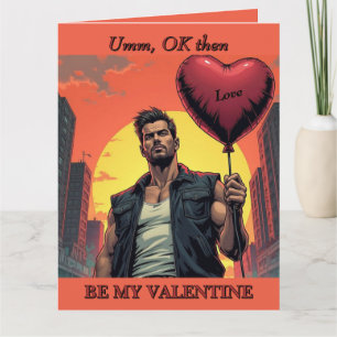 Robuster Mann mit rotem Herzballon zum Valentinsta Karte