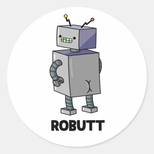 Robutt Funny Robot Pun Runder Aufkleber (Vorderseite)