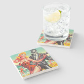Rocabilly-Sommer-Pin-up Steinuntersetzer (Seitenansicht)