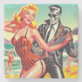 Rocabilly-Sommer-Pin-up Steinuntersetzer (Vorderseite)