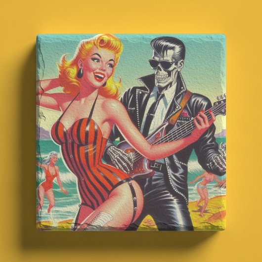 Rocabilly-Sommer-Pin-up Steinuntersetzer