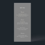 Rochelle Gray Moderne Moderne Elegante Hochzeit Menükarte<br><div class="desc">Modernes Hochzeitsmenü mit einem einfachen Design und einer Kombination aus zeitgenössischem serifenem Sans-Schriftart,  elegantem Drehbuch und kursivem Schriftart.</div>