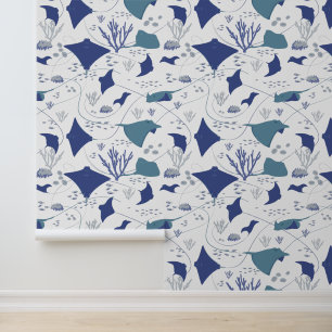 Rochen Blau Weißer Ozean Print Tapete