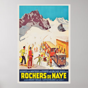 Rochers de Naye Montreux Schweiz Vintage Ski Poster