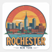Rochester City Skyline New York USA Quadratischer Aufkleber (Vorderseite)