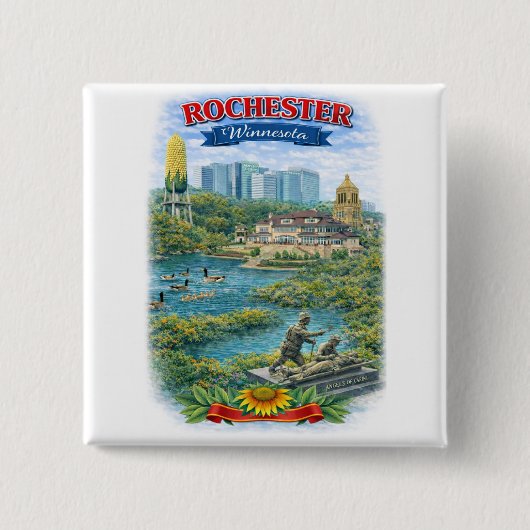 Rochester MN Minnesota Wahrzeichen Knopf Button (Vorderseite)
