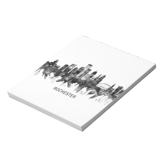 Rochester New York Skyline BW Notizblock (Rotiert)
