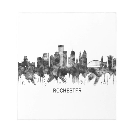 Rochester New York Skyline BW Notizblock (Vorderseite)