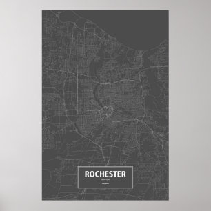 Rochester, New York (weiß auf Schwarzem) Poster