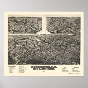 Rochester, panoramische Karte NH - 1884 Poster