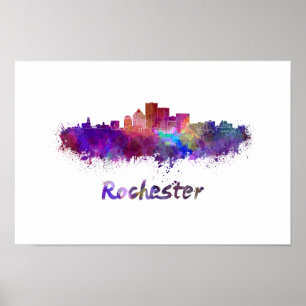 Rochester skyline im Watercolor Poster