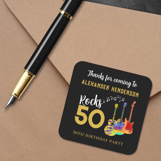 Rock 50. Geburtstagsparty Danke Personalisiert Quadratischer Aufkleber