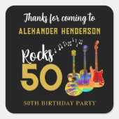 Rock 50. Geburtstagsparty Danke Personalisiert Quadratischer Aufkleber (Vorderseite)