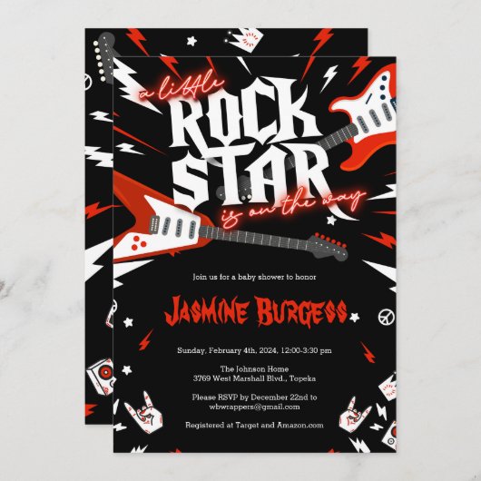 Rock a Bye Baby Shower Einladung, Gitarre einladen Einladung (Vorne/Hinten)