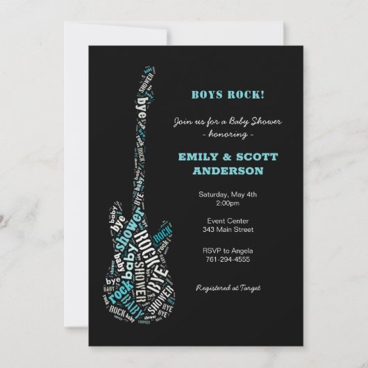 Rock-a-bye Guitar Baby Shower - Einladung (Vorderseite)