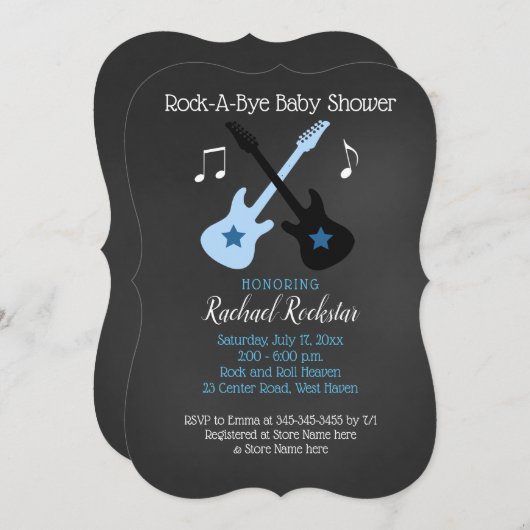 Rock a Bye Guitar Rock Star Kinderdusche Einladung (Vorne/Hinten)