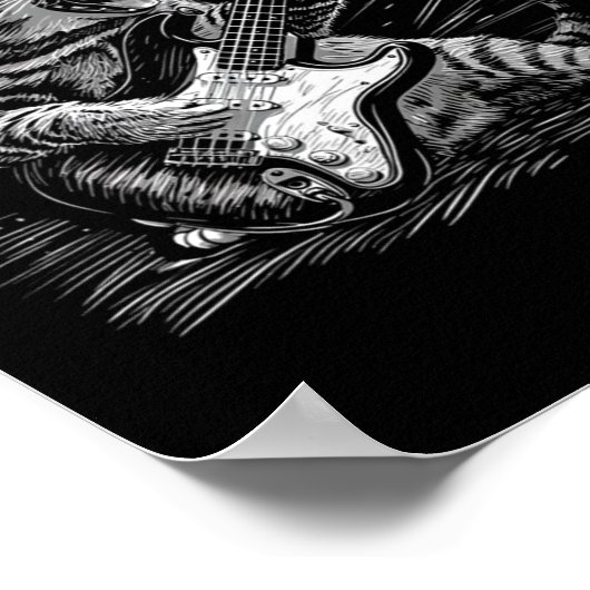 Rock &amp; Roll Cat Playing Gitarre Funny Cats Gui Poster (Ecke)