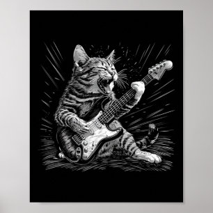 Rock & Roll Cat Playing Gitarre Funny Cats Gui Poster