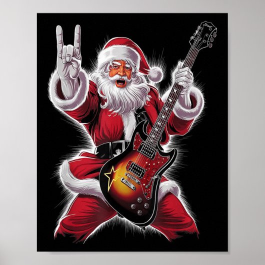 Rock & Roll Christmas Santa Claus Guitar Playe Poster (Vorne)