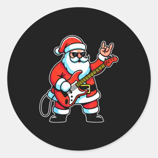 Rock & Roll Christmas Santa Claus Guitar Playe Runder Aufkleber (Vorderseite)