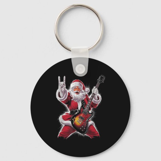 Rock & Roll Christmas Santa Claus Guitar Playe Schlüsselanhänger (Vorderseite)