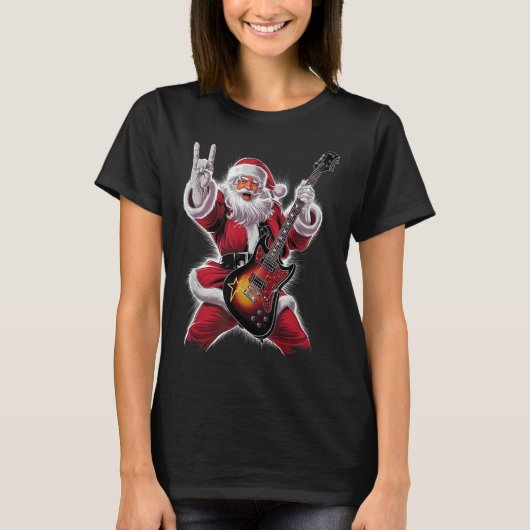 Rock & Roll Christmas Santa Claus Guitar Playe T-Shirt (Vorderseite)