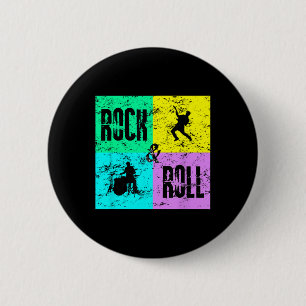 Rock &amp; Roll Music Vintag Retro 80er Drums Guit Button