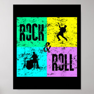 Rock &amp; Roll Music Vintag Retro 80er Drums Guit Poster