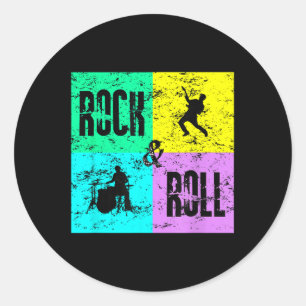 Rock & Roll Musik Vintage Retro 80er Trommeln Runder Aufkleber