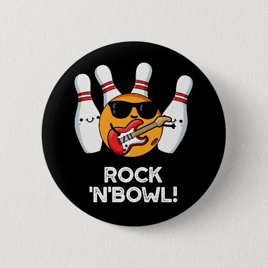Rock and Bowl Funny Bowling Puck Dark BG Button (Vorderseite)