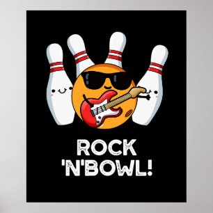 Rock and Bowl Funny Bowling Puck Dark BG Poster