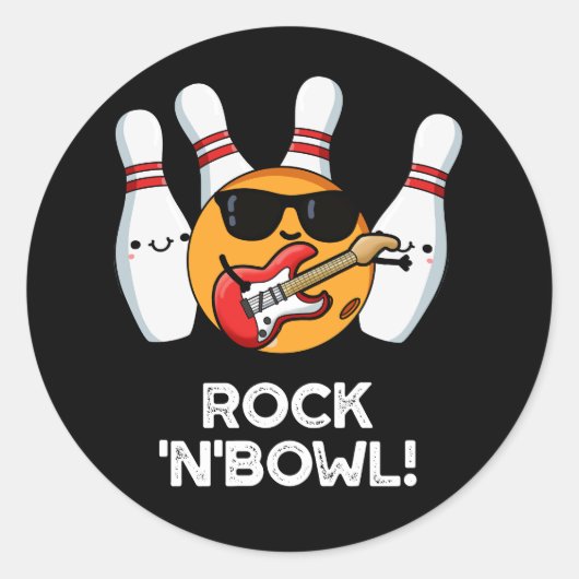 Rock and Bowl Funny Bowling Puck Dark BG Runder Aufkleber (Vorderseite)