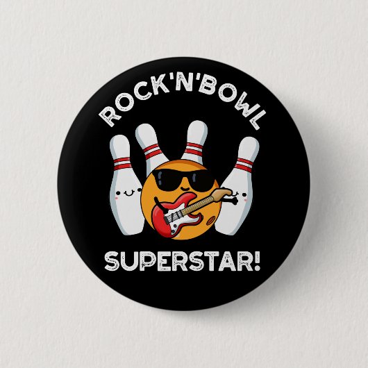 Rock and Bowl Superstar Funny Bowling Puck Dark BG Button (Vorderseite)
