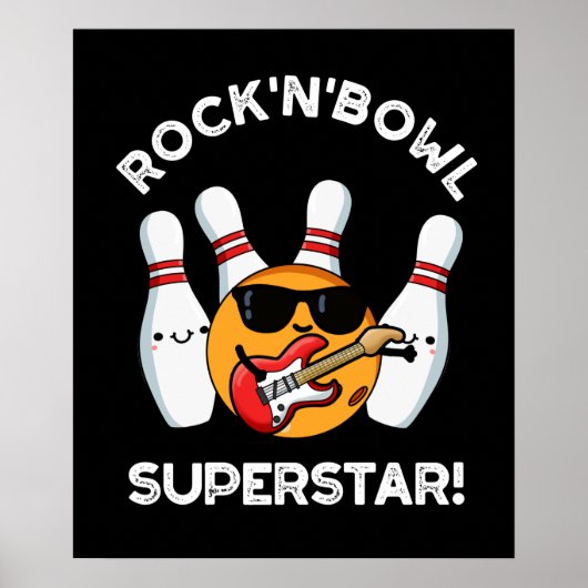 Rock and Bowl Superstar Funny Bowling Puck Dark BG Poster (Vorne)