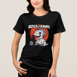 Rock and Rawr! Niedlicher Dinosaurier mit Kopfhöre Tri-Blend Shirt