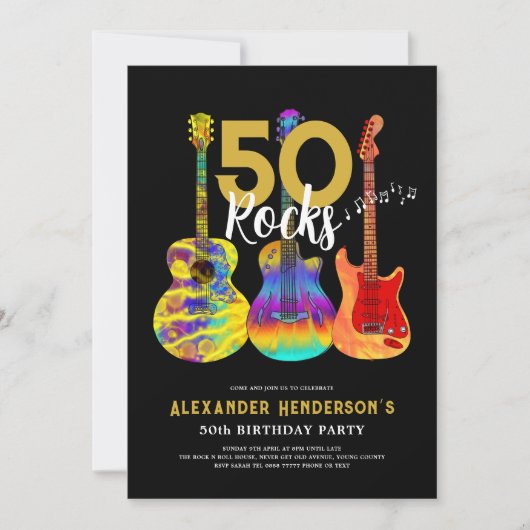 Rock and Roll 50. Geburtstag Einladung (Vorderseite)