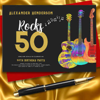 Rock and Roll 50. Geburtstag Party Musik Gitarre Einladung
