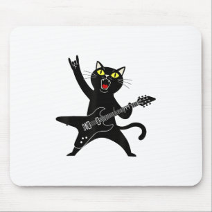Rock and Roll Black Cat Playing Gitarre _1 Mousepad