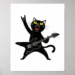 Rock and Roll Black Cat Playing Gitarre _1 Poster