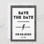 Rock and Roll Black Glitzer Retro Save The Date (Vorderseite)