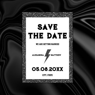 Rock and Roll Black Glitzer Retro Save The Date