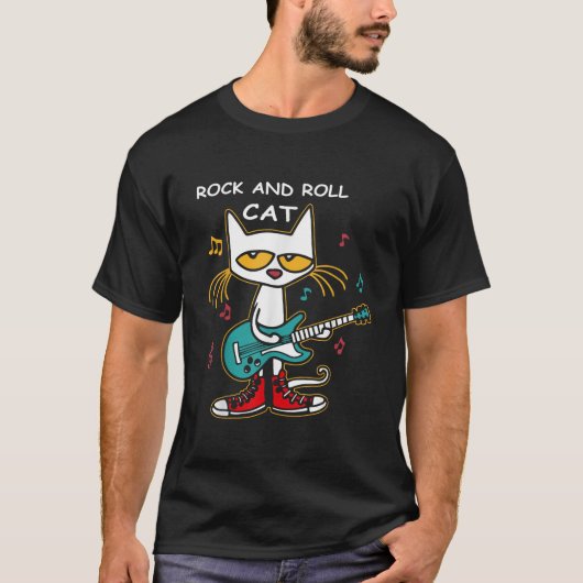 Rock and Roll Cat Playing Gitarre Funny Gitarre Ca T-Shirt (Vorderseite)