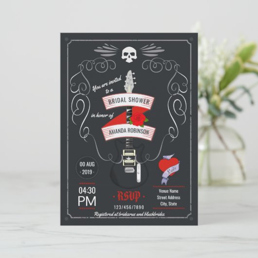 Rock and Roll Chalkboard Brautparty Einladung (Stehend Vorderseite)