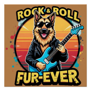 Rock and Roll Deutscher Schäferhund Retro-Sonnenun Poster