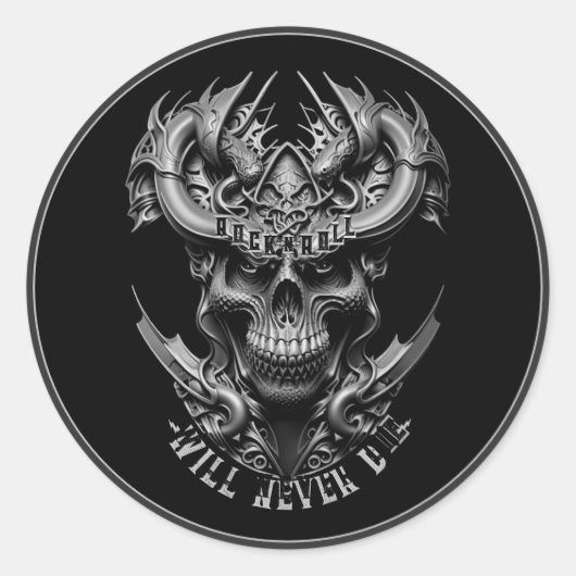 Rock and Roll Die nie Hartmetall Runder Aufkleber (Vorderseite)