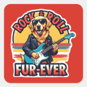 Rock and Roll Dog Retro Art ever Cool Quadratischer Aufkleber (Vorderseite)
